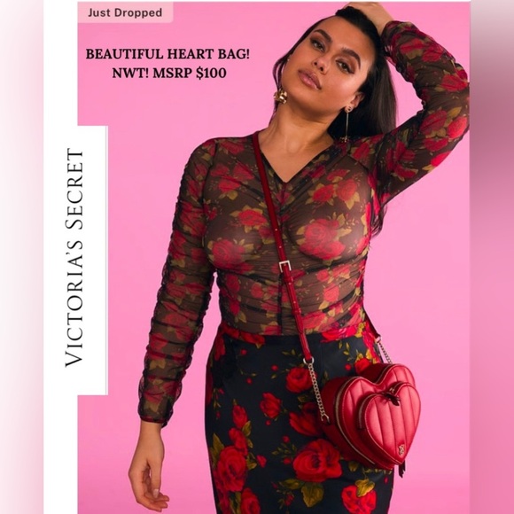 NWT! VICTORIA SECRET HEART BAG! I ADDED A NWT MATCHING BAGCHARM FREE! - Picture 3 of 10